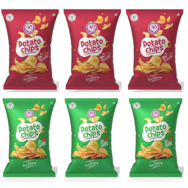 Yummylov® Ready-to-Eat Premium Kerala Potato Chips Combo Pack – Hola Tomato & Kick Flame Flavours | No Palm Oil | Healthy Crunchy Snack