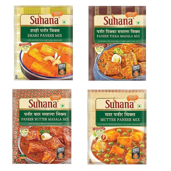 GROCERY  Suhana Paneer Combo Of 8 (Shahi Paneer 2 - Paneer Butter 2 -Paneer Tikka 2 -Mutter Paneer 2) Easy To Cook - 1 Count
