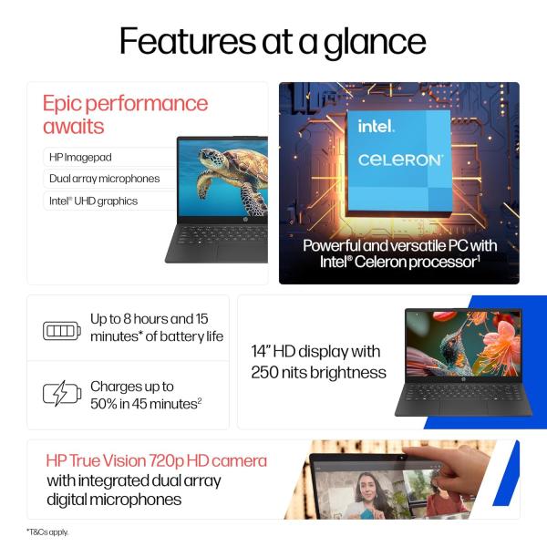 HP 14s, Intel Celeron N4500 Laptop (8GB DDR4,512GB SSD)