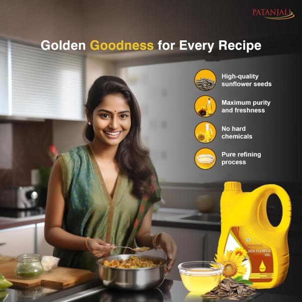 Patanjali Fortified Sunflower Oil Cold Pressed Cooking oil suitable for Cooking
