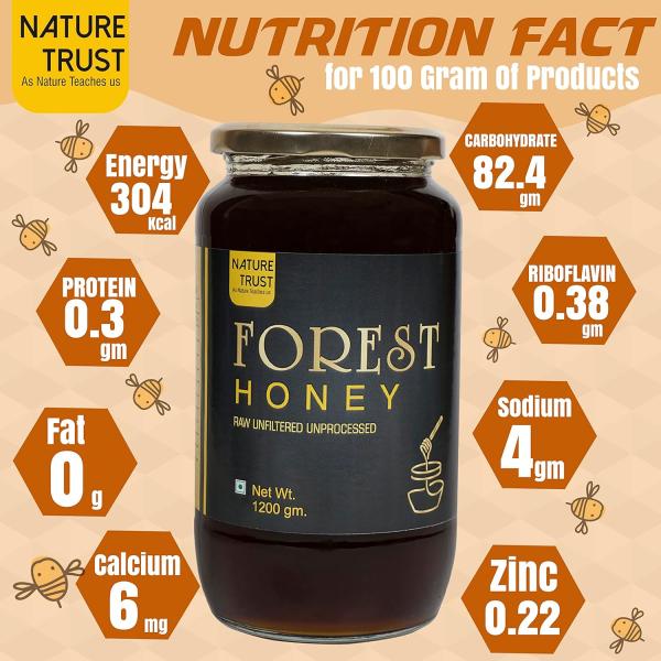 Nature Trust Raw Forest Honey,1200 Gram, Wild, Unprocessed, Unheated