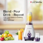 Longway Mix Pro 550 Watt Mixer Grinder with 4 Jars for Grinding, Mixing, Blending, Juicing with Powerful Motor (Purple, 4 Jars)