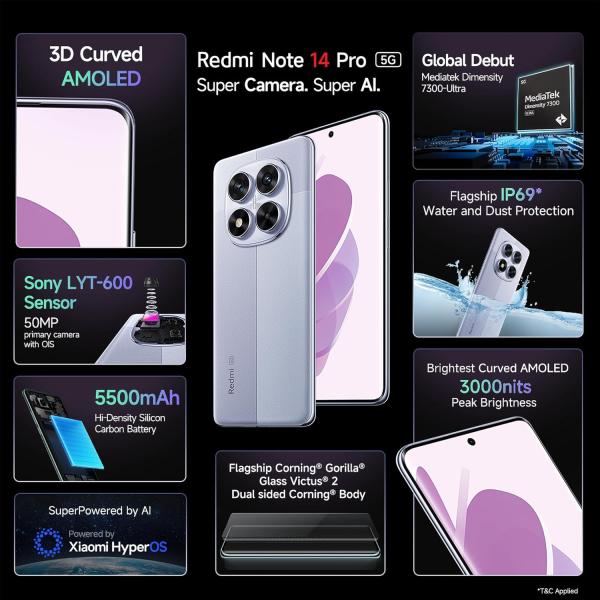 Redmi Note 14 Pro 5G Phantom Purple 8GB RAM 256GB Storage
