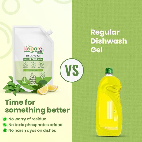 Koparo Organic Dishwash Liquid | 2 Litres | Lime And Basil Fragrance