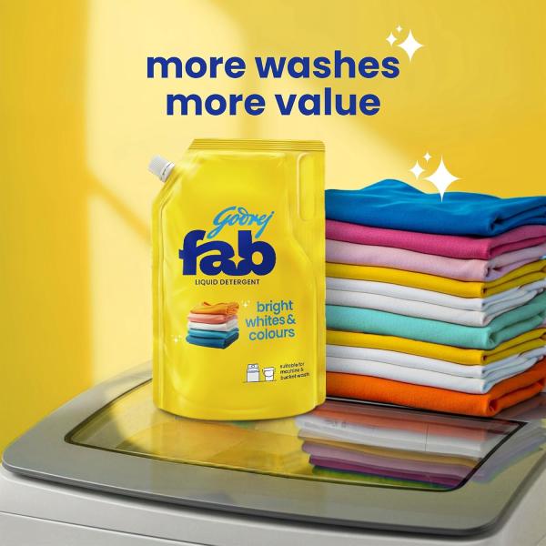 Godrej Fab Liquid Detergent Refill Pouch for Machine & Hand Wash - 950ml/1L