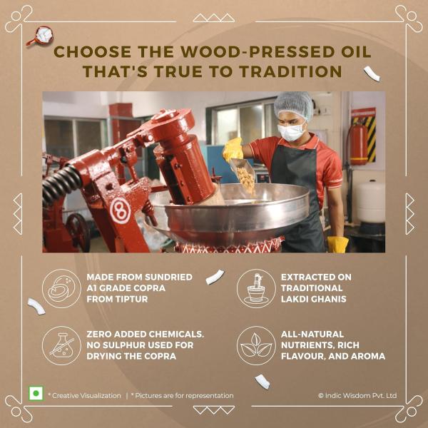 IndicWisdom Wood Pressed Virgin Coconut Oil 1 Liter (Cold Pressed Coconut Oil