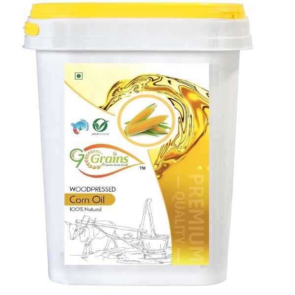 G7 GRAINS Organic Corn Oil (5 Liter) Cold Pressed/Wood Pressed Oil | Corn/Makkai Kachi Ghani Oil/Tel