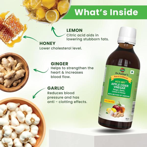 Dr. Patkar's Apple Cider Vinegar with Ginger, Garlic, Lemon & Honey | Unfiltered & Undiluted (With Mother) 200ml