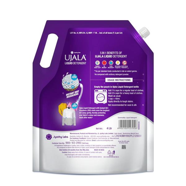 Ujala Front Load Liquid Detergent Mega Saver 4L Refill Pack |
