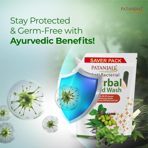 Patanjali Herbal Hand Wash (Anti-Bacterial) 1.5 L Refill, Enriched with Neem & Aloe Vera,