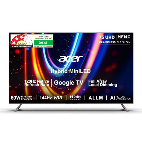 acer 189 cm (75 inches) M Series 4K Ultra HD Smart QLED Mini LED Google TV AR75UDMGR2885AT (Black)