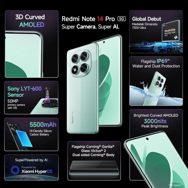 Redmi Note 14 Pro 5G Ivy Green 8GB RAM 256GB Storage