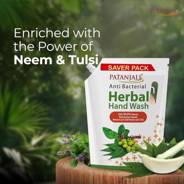 Patanjali Herbal Hand Wash (Anti-Bacterial) 1.5 L Refill, Enriched with Neem & Aloe Vera,