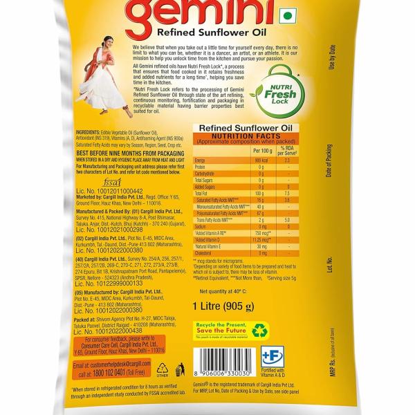 GEMINI REF SUNFLOWER OIL 840g Pouch