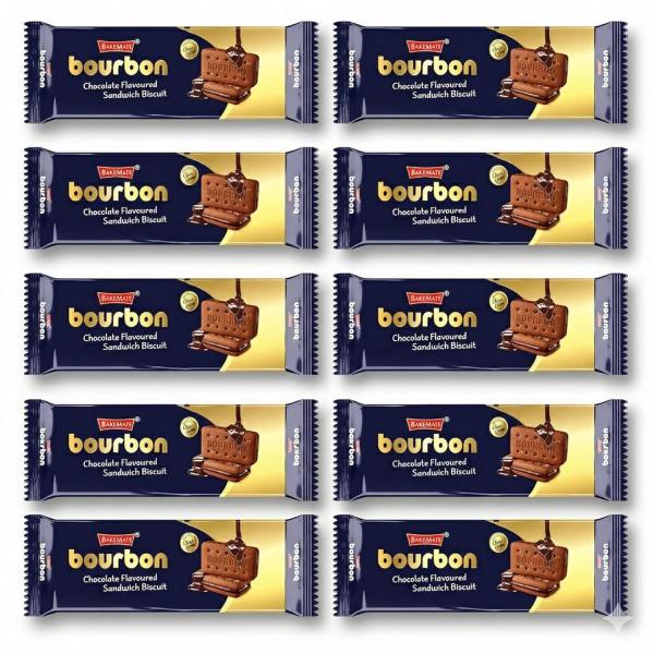 Bakemate Bourbon Cream Biscuit with Chocolate - Combo Pack of 10 (135g Each) |