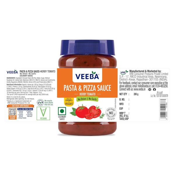 VEEBA Pasta & Pizza Sauce Herby Tomato - No Onion No Garlic (280G)