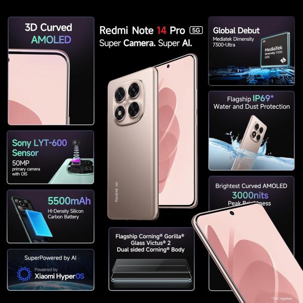 Redmi Note 14 Pro 5G Champagne Gold 8GB RAM 256GB Storage