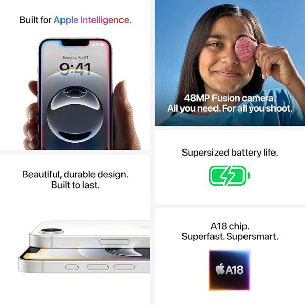 iPhone 16e 512 GB: Built for Apple Intelligence, A18 Chip, Supersized Battery Life, 48MP Fusion. Camera, 15.40 cm (6.1″) Super Retina XDR Display; Whit