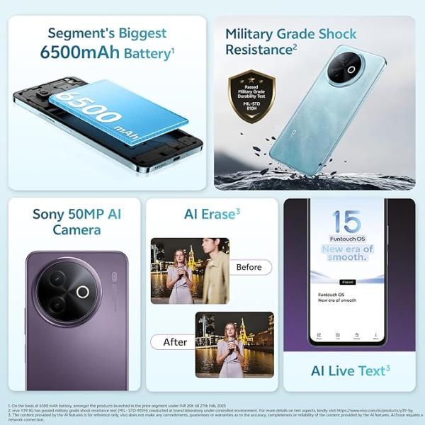 Vivo Y39 5G (Ocean Blue, 8GB RAM, 128GB Storage) with No Cost EMI/Additional Exchange Offers