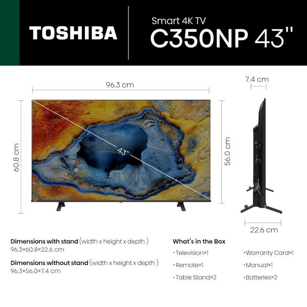 TOSHIBA 108 cm (43 inches) C350NP Series 4K Ultra HD Smart LED Google TV 43C350NP (Black)