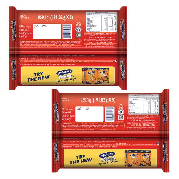 McVities Digestive High Fibre Biscuits with Goodness of Wholewheat,Super Saver Family Pack, 959.1g, Super Saver Family Pack - Pack of 2