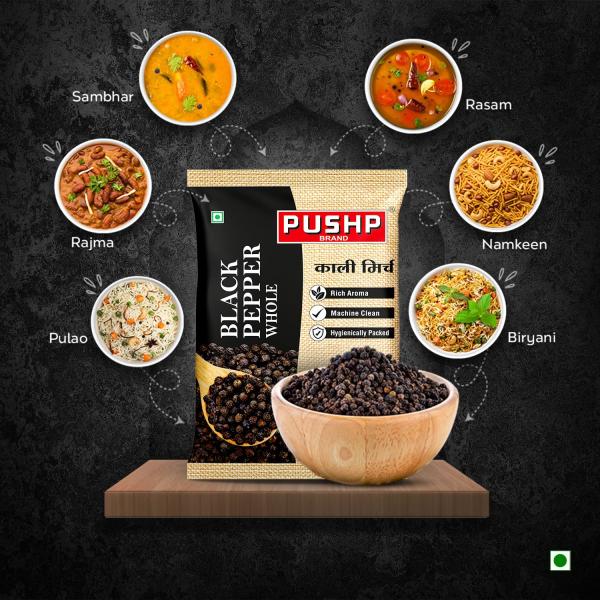 Pushp Brand Whole Black Pepper | 500 g Pouch | Natural Kali Mirch whole