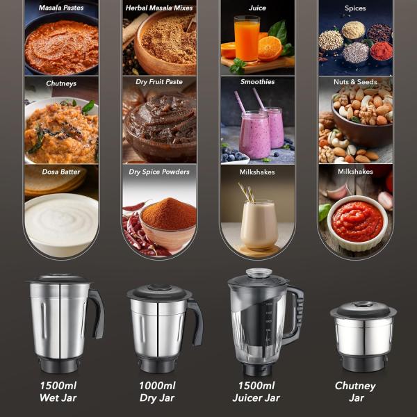 Prestige Astra Neo 750 Watt Mixer Grinder with 4 Jars (3 Stainless Steel + 1 Juicer) | Space-Saving Stacking Design | Super Efficient SS Blades | Blue |2Y Warranty | ISI Certified