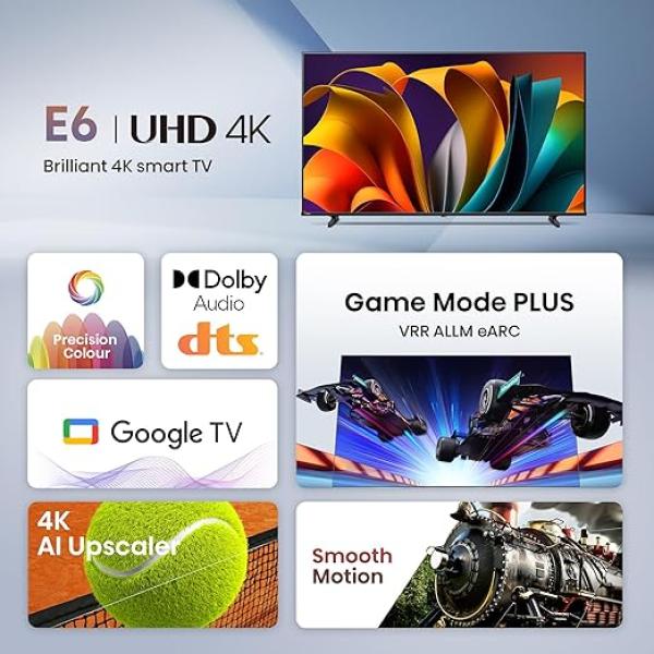 Hisense 139 cm (55 inches) E6N Series 4K Ultra HD Smart LED Google TV 55E6N (Black)