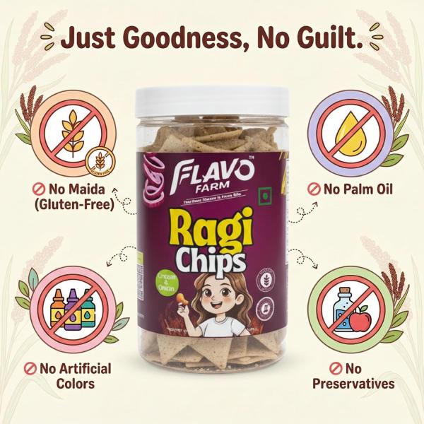 FlavoFarm Ragi Chips – Cream & Onion Flavour 150g