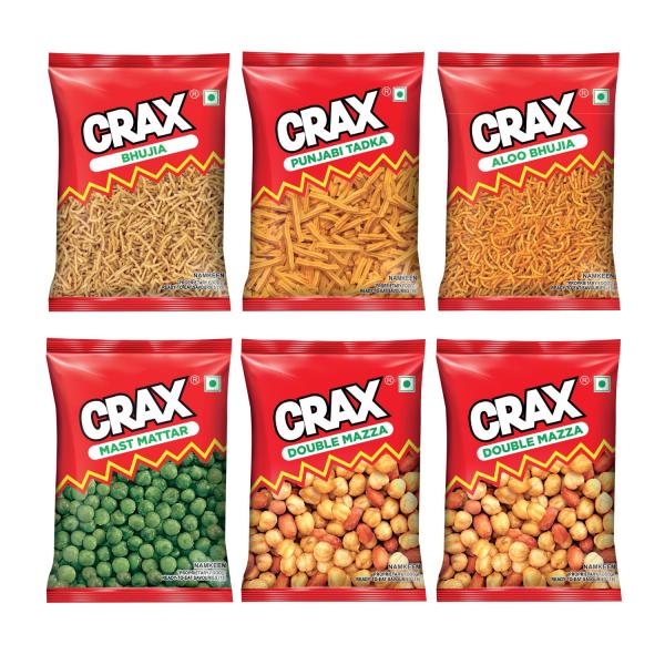 Crax Namkeen Party Combo| Pack of 6 Namkeens | Crunchy and Spicy Bhujia Snack