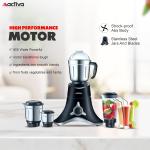 ACTIVA ABS Super Chef 900 Watts Powerful Motor Mixer Grinder for Chutney, Juice and Shakes With 4 Jars, Fast Grinding for Wet & Dry Ingridients, Stainless Blade, 2 Years Warranty - Black