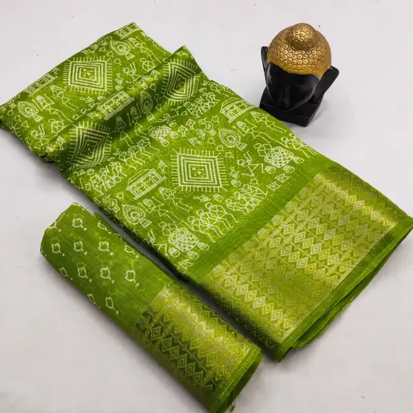 Bandhani Cotton Silk Saree (Mehndi)