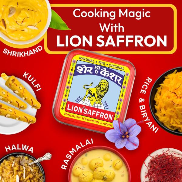 LION BRAND SAFFRON Original Kashmir Lacha Saffron/Kesar/Keshar (Certified Grade A) for Biryani, Beauty, Improved Health and Tilak (Pack of 1 (1gram))