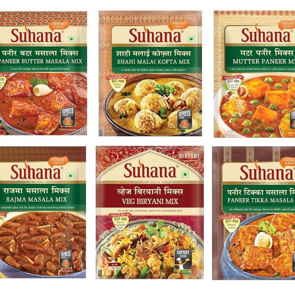 GROCERY Suhana Veg Spice Mixes - Paneer Butter, Veg Biryani, Paneer Tikka, Rajma Masala, Mutter Paneer, Shahi Malai Kofta -Combo Of 8, Easy To Cook|Masala Powder,50 Gram