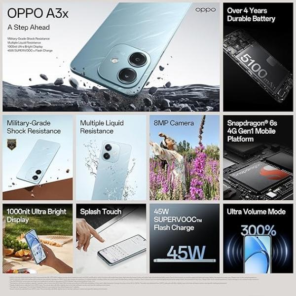 OPPO A3X 4G (Ocean Blue, 4GB RAM, 64GB Storage)