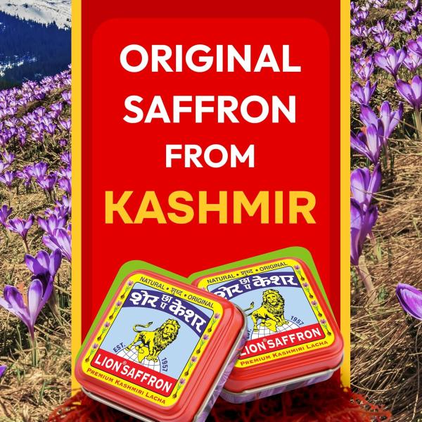 LION BRAND SAFFRON Original Kashmir Lacha Saffron/Kesar/Keshar (Certified Grade A) for Biryani, Beauty, Improved Health and Tilak (Pack of 1 (1gram))