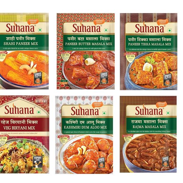 GROCERY Suhana Veg Spice Mixes - Paneer Butter, Veg Biryani, Paneer Tikka, Shahi Paneer, Kashmiri Dum Aloo, Rajma Masala -Combo of 6
