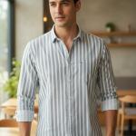 Men's Cotton Casual Printed Striped Stylish Latest Shirt for Men
