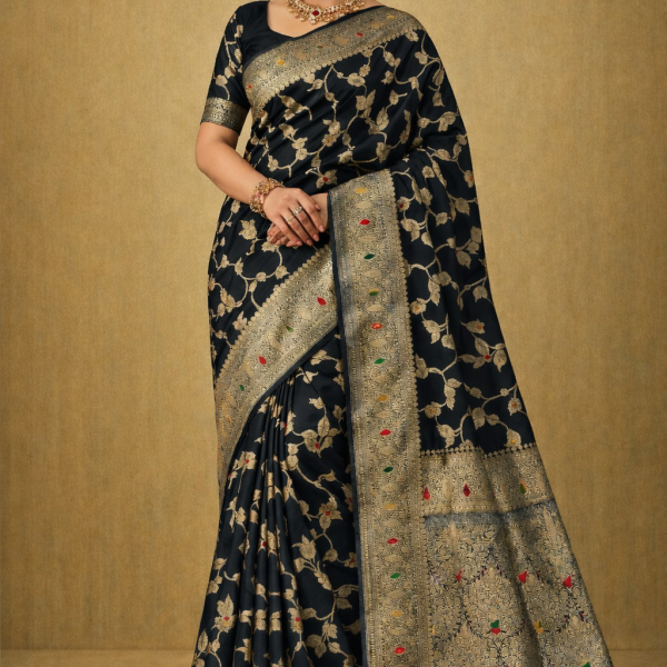 Women's Banarasi  Style Silk Saree With Unstitched Blouse Pieces