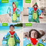 Poncho Towel for Kids, Beach Towel with Hoodie, 60x60cm Travel Towel for 1-7 Years Girls and Boys, Soft Microfiber Sleeved Poncho (Roarsome Rex)
