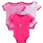 100% Cotton Baby Bodysuit Short Sleeve Half Romper Pack of 3 Soft & Comfortable for Kids Pink