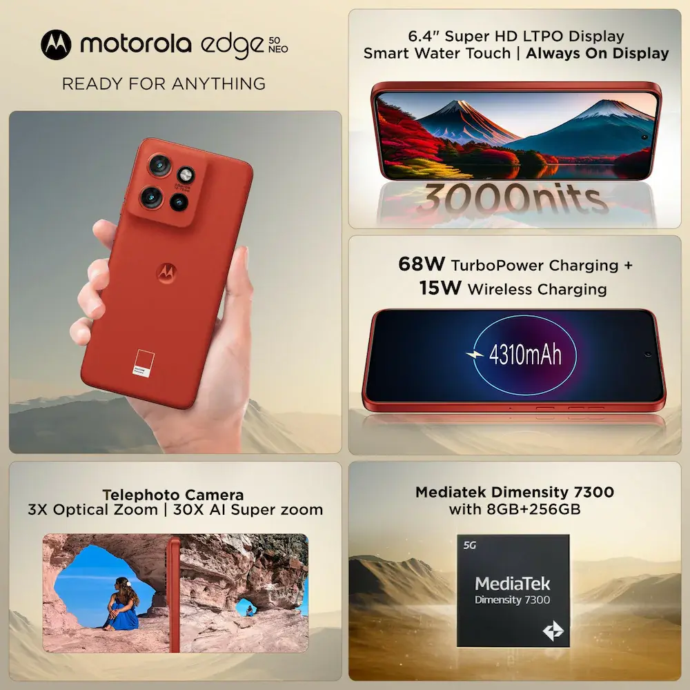 MOTOROLA Edge 50 Neo, 8 GB Ram, 256 PANTONE Poinciana, Smartphone
