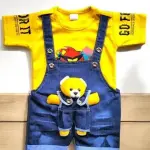 Dungaree For Baby Boys & Baby Girls Casual Printed Denim (Yellow, Pack of 1)