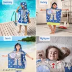 Poncho Towel for Kids, Beach Towel with Hoodie, 60x60cm Travel Towel for 1-7 Years Girls and Boys, Soft Microfiber Sleeved Poncho (Space Explorer)