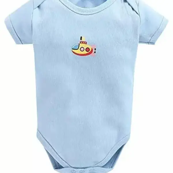 100% Cotton Baby Bodysuit Short Sleeve Half Romper Pack of 3 sky blue