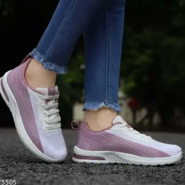 Women's White & Pink Mesh Lightweight Comfortable shoes