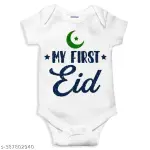 My 1st Eid Printed Cotton White Romper for Baby Boys & Girls