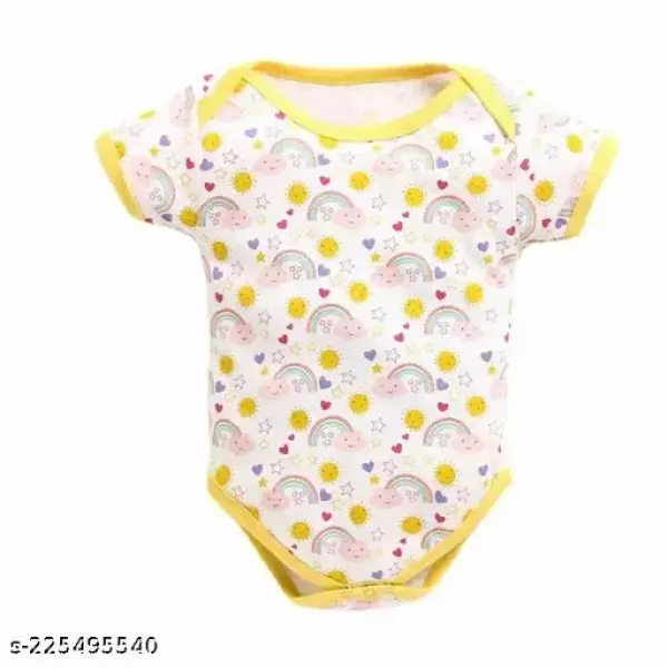 100% Cotton Baby Bodysuit Short Sleeve Half Romper Pack of 3 Soft & Comfortable for Kids Yellow