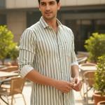 Men's Cotton Casual Printed Striped Stylish Latest Shirt for Men