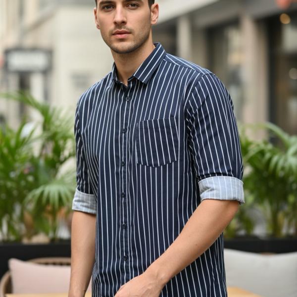 Men's Cotton Casual Printed Striped Stylish Latest Shirt for Men
